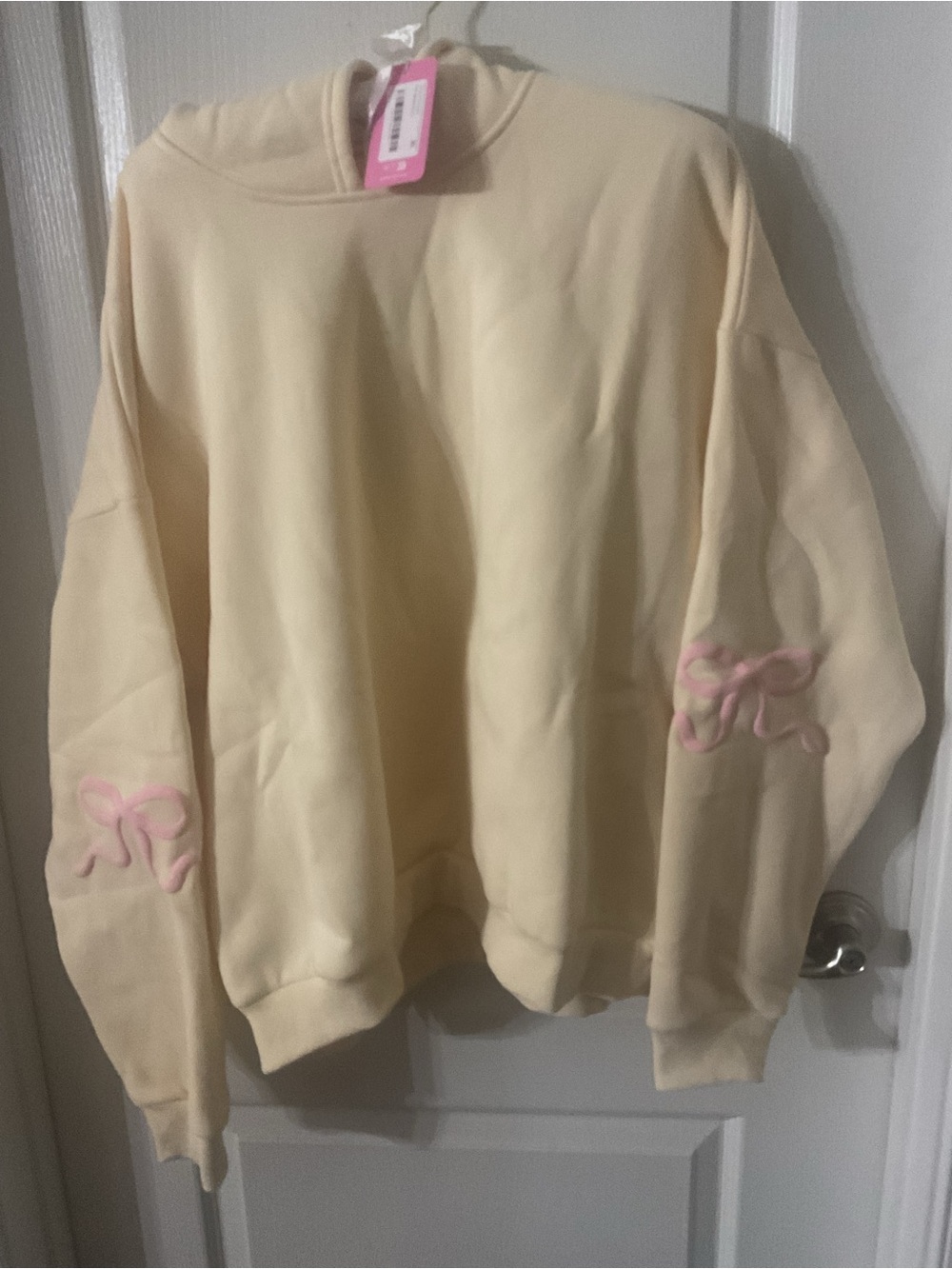 Edikted Bonnie Bow Cream Pink Hoodie and Wide Leg Sweatpants with Pink Bows